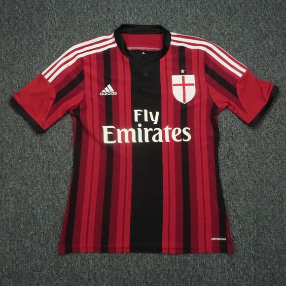 AC‎ Milan Jersey Mens Small Red Black Adidas 2014/15 Home Shirt Striped